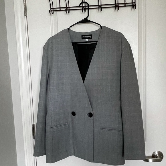 Checked Houndstooth Pattern Collarless Blazer - Picture 2 of 5
